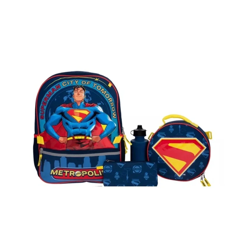 SUPERMAN Backpack Set Kids Blue 5-Piece Lunch Bag Water Bottle Pencil Case NWT